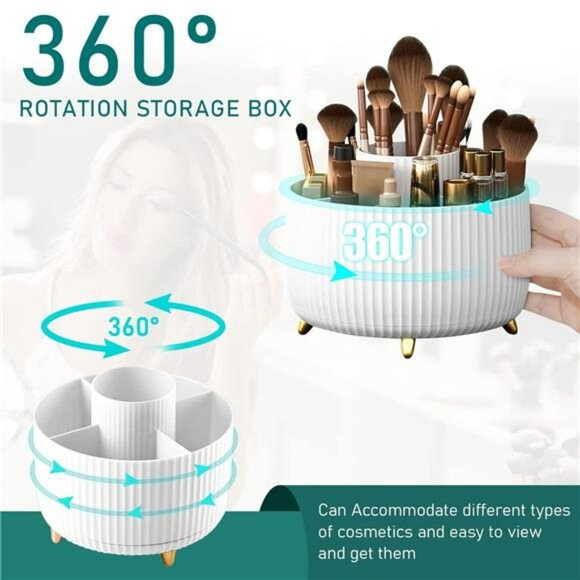 Rotating Makeup Brush Holder Organizer 5 Slot Vanity Cup Desktop Storage - Picture 2 of 7